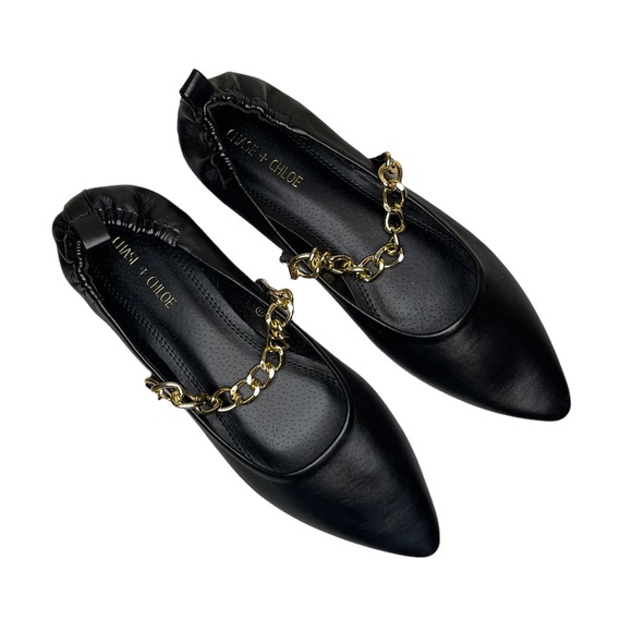 Chase + Chloe Black Casey Chain Strap Ballet Flat - Picture 2 of 6